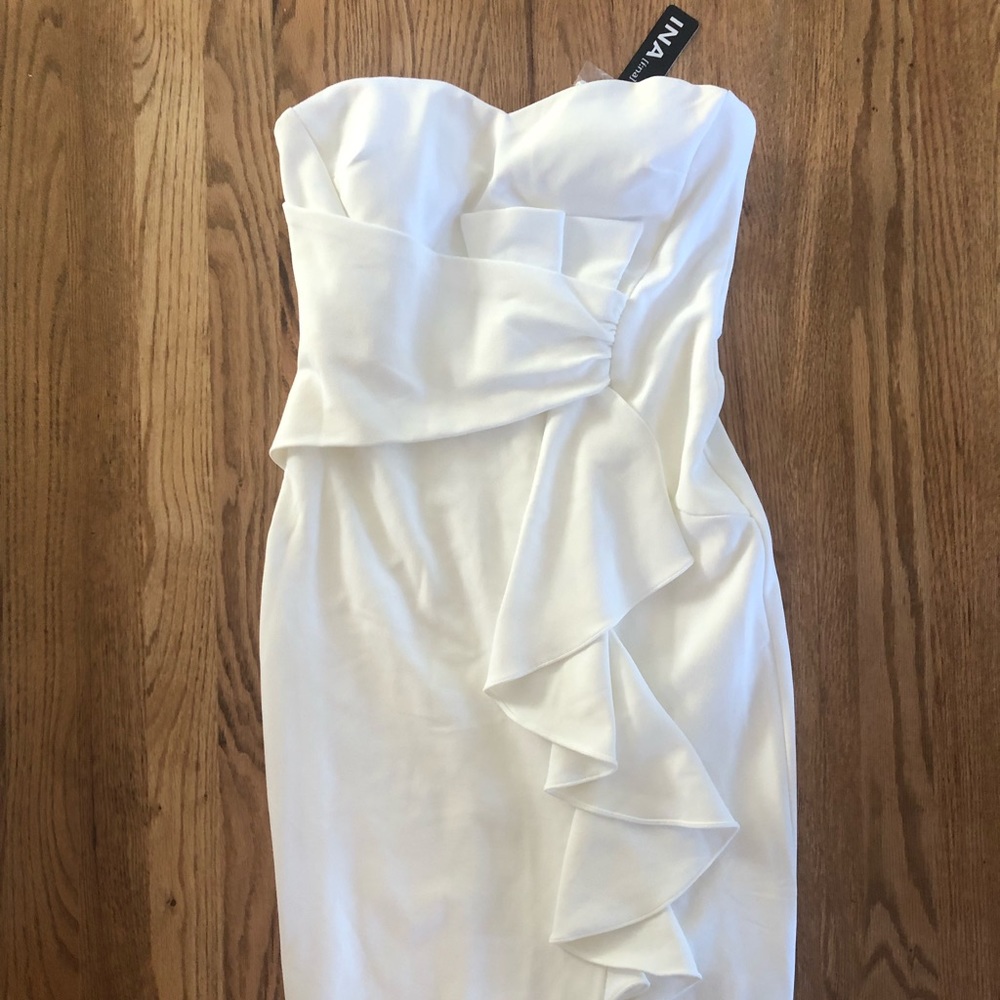 White Lulus strapless body con midi dress